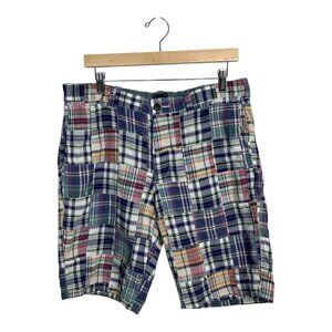J CREW Shorts Patchwork Plaid Mens Sz 34 Preppy 100% Cotton Y2K Vacation
